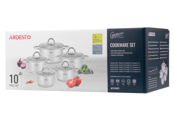 Набір посуду Ardesto Gemini Gourmet Andria, 10 пред., нержавіюча сталь