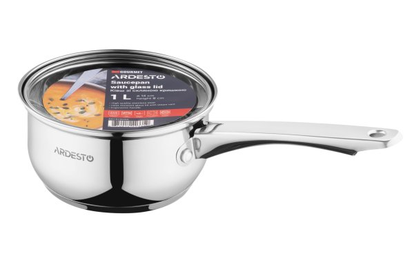 Ківш Ardesto Gemini Gourmet Spoleto, скляна кришка, 1.6 л, нержавіюча сталь