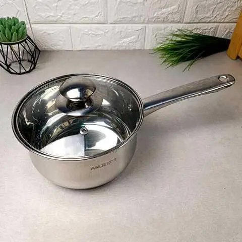 Ківш Ardesto Gemini Gourmet Spoleto, скляна кришка, 1.6 л, нержавіюча сталь