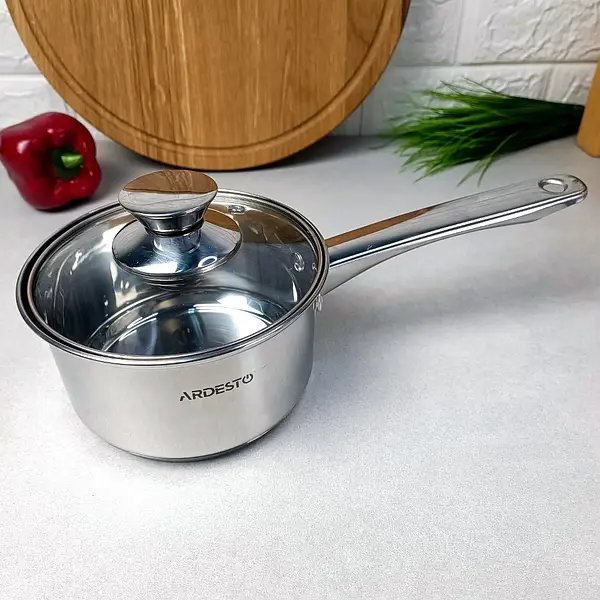 Ківш Ardesto Gemini Gourmet Spoleto, скляна кришка, 1.6 л, нержавіюча сталь