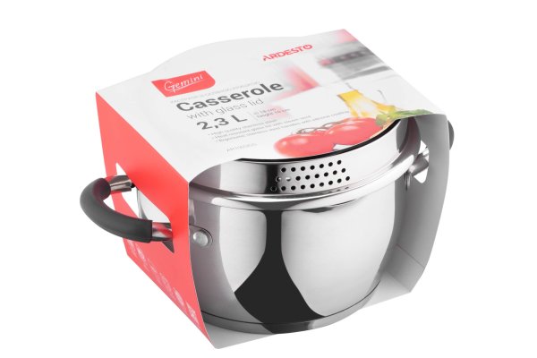 Каструля Ardesto Gemini Livorno, скляна кришка, 2.3 л, нержавіюча сталь