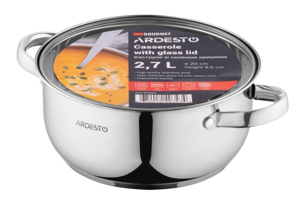 Каструля Ardesto Gemini Gourmet  Aosta, скляна кришка, 2.7 л, нержавіюча сталь
