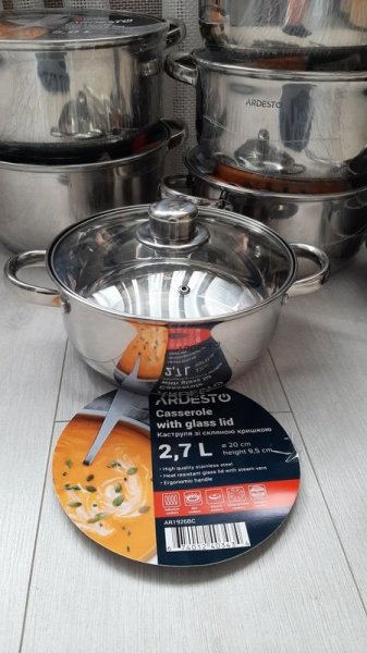 Каструля Ardesto Gemini Gourmet  Aosta, скляна кришка, 2.7 л, нержавіюча сталь