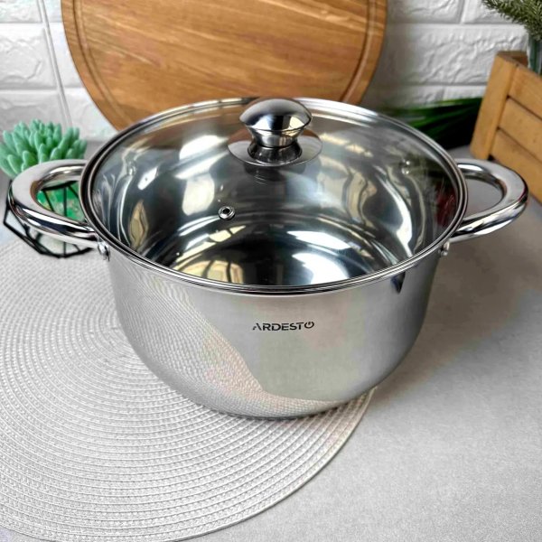 Каструля Ardesto Gemini Gourmet Spoleto, скляна кришка, 5.8 л, нержавіюча сталь