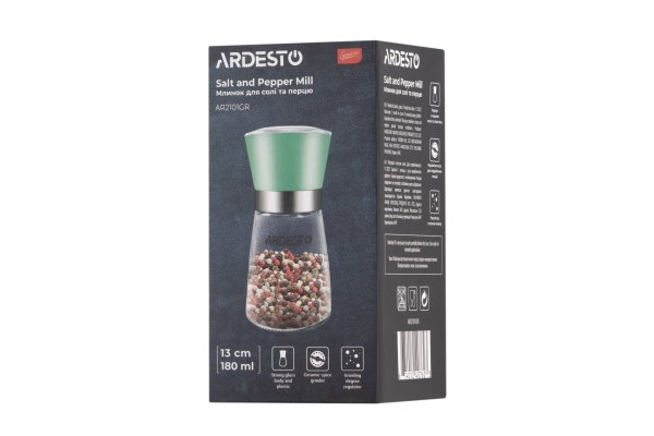 Млинок для солі та перцю Ardesto Gemini, зелений, скло, пластик