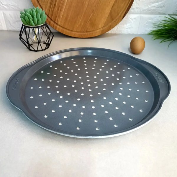 Форма для випікання Ardesto Tasty baking піци 37*33*1,8 см, сірий,голубий, вуглецева сталь