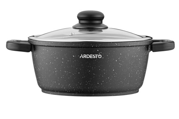 Каструля Ardesto Gemini Anzio, скляна кришка, 20 см, 2,5 л, чорний, алюміній