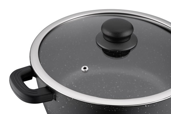 Каструля Ardesto Gemini Anzio, скляна кришка, 24 см, 4,4 л, чорний, алюміній