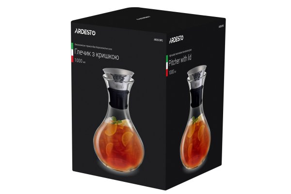 Глечик Ardesto з кришкою, 1000 мл, боросилікатне скло, нержавіюча сталь