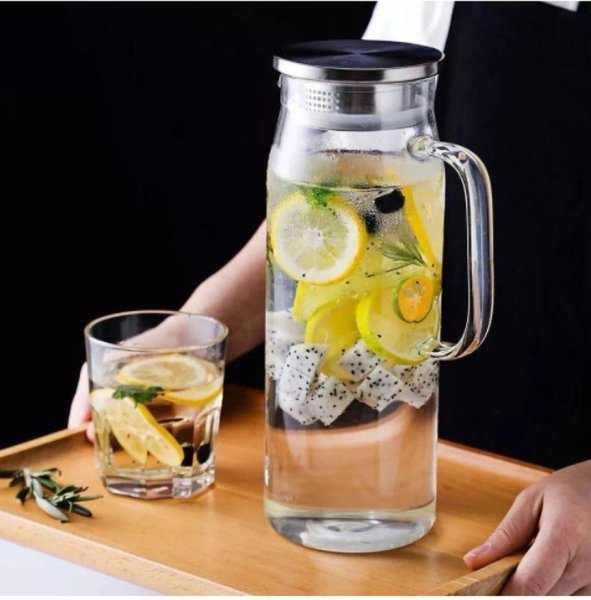 Глечик Ardesto з кришкою, 1200 мл, боросилікатне скло, нержавіюча сталь