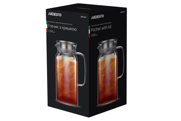 Глечик Ardesto з кришкою, 1200 мл, боросилікатне скло, нержавіюча сталь