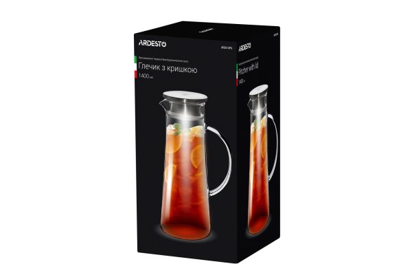 Глечик Ardesto з кришкою, 1400 мл, боросилікатне скло, нержавіюча сталь