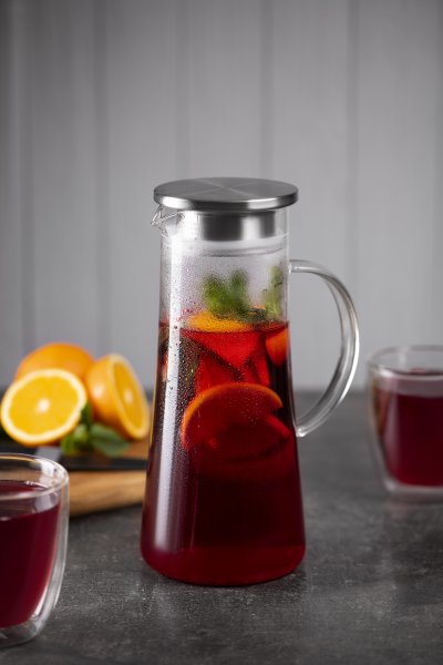 Глечик Ardesto з кришкою, 1400 мл, боросилікатне скло, нержавіюча сталь