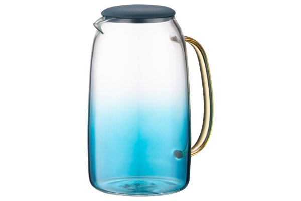 Глечик Ardesto Blue Atlantic з кришкою, 1600 мл, боросилікатне скло, силікон
