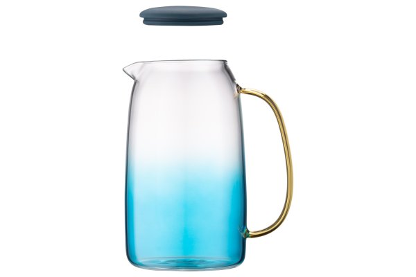 Глечик Ardesto Blue Atlantic з кришкою, 1600 мл, боросилікатне скло, силікон