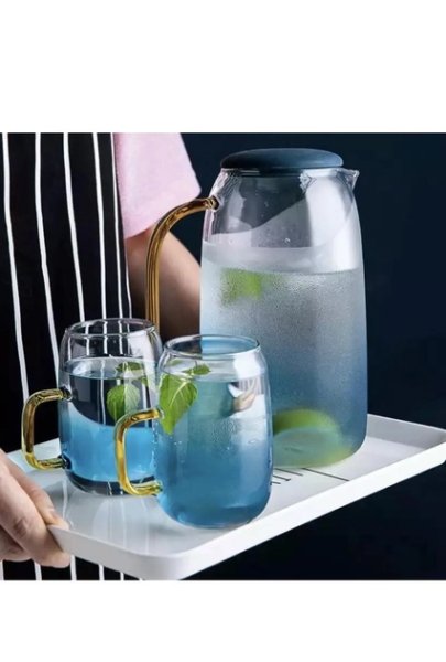 Глечик Ardesto Blue Atlantic з кришкою, 1600 мл, боросилікатне скло, силікон