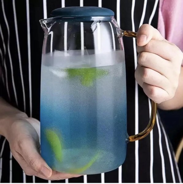 Глечик Ardesto Blue Atlantic з кришкою, 1600 мл, боросилікатне скло, силікон