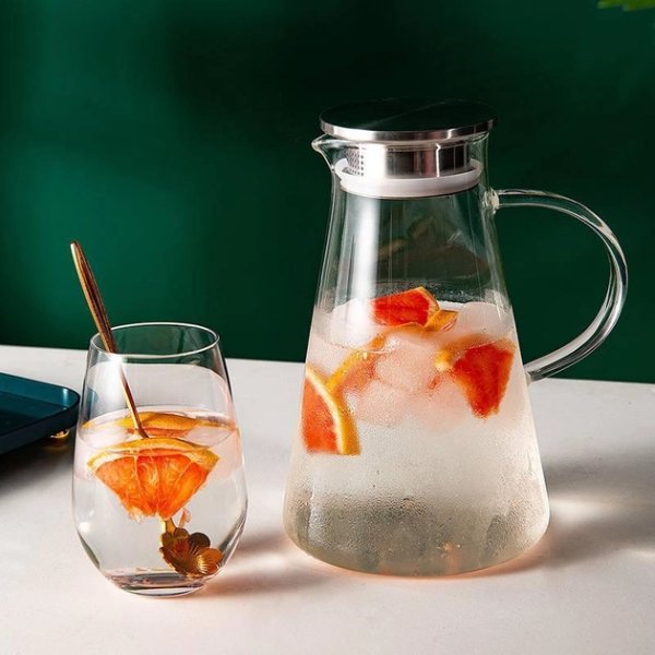 Глечик Ardesto з кришкою, 1800 мл, боросилікатне скло, нержавіюча сталь