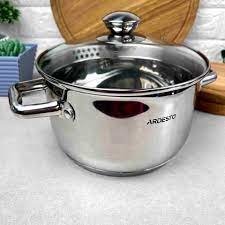 Каструля Ardesto Gemini Lecco з носиком для зливу, скл. кришка, 3.6 л, нержавіюча сталь