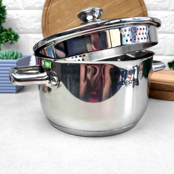 Каструля Ardesto Gemini Lecco з носиком для зливу, скл. кришка, 4.7 л, нержавіюча сталь