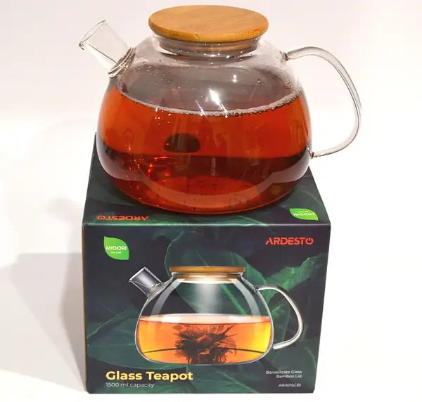 Заварник Ardesto Midori, 1500 мл, боросилікатне скло, бамбук