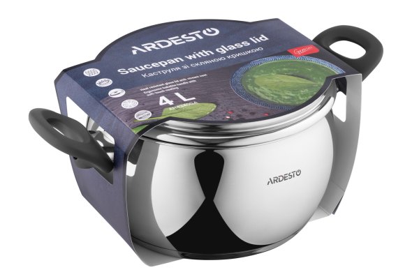Каструля Ardesto Gemini Cremona, скляна кришка, 4.0 л, нержавіюча сталь
