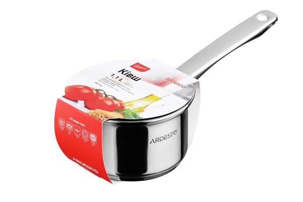 Ківш Ardesto Gemini Foggia, скляна кришка, 1.1 л, нержавіюча сталь